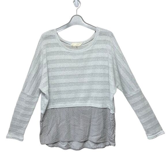 A'REVE Sweater Mixed Media Open Knit Polka Dot Gray Monochromatic Size M - Picture 1 of 7